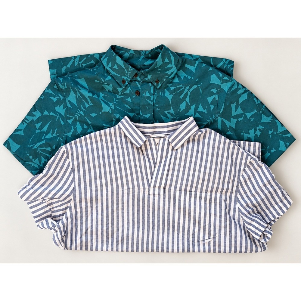 UpWest Resort Vacation Shirt Bundle 2 Size L Blue Stripe Floral Hemp Cotton